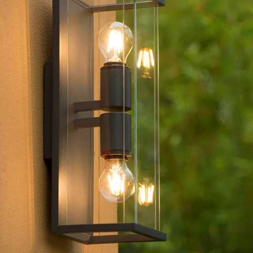 Lucide CLAIRE - Wandlamp Binnen/Buiten - 2xE27 - IP54 - Antraciet - sfeer 1